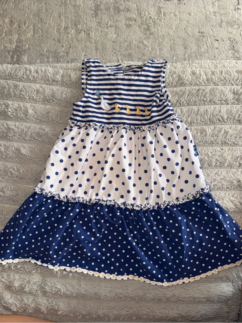 LE TOP Blue & White Polka Dot Girls Dress